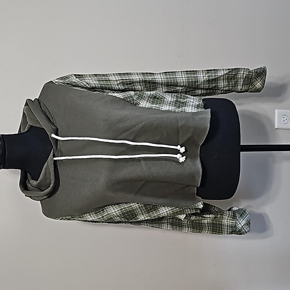 3 for $30🧵Custom Reworked Flannel Plaid Cropped Hoodie | Olive Green | Oversize